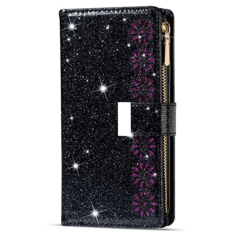 For Samsung Galaxy S24 Ultra Leather Case Zipper Wallet Glittery Phone Cover