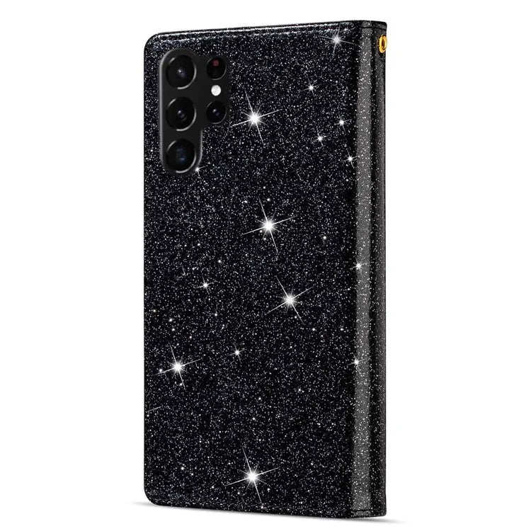 For Samsung Galaxy S24 Ultra Leather Case Zipper Wallet Glittery Phone Cover