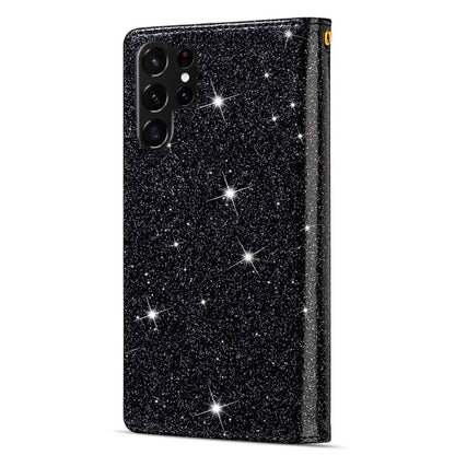 For Samsung Galaxy S24 Ultra Leather Case Zipper Wallet Glittery Phone Cover