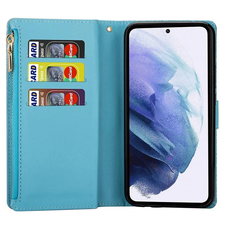 For Samsung Galaxy S24 Ultra Leather Case Zipper Wallet Glittery Phone Cover