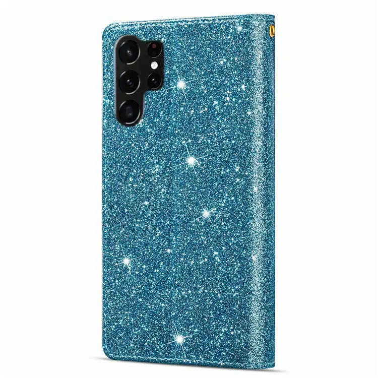 For Samsung Galaxy S24 Ultra Leather Case Zipper Wallet Glittery Phone Cover