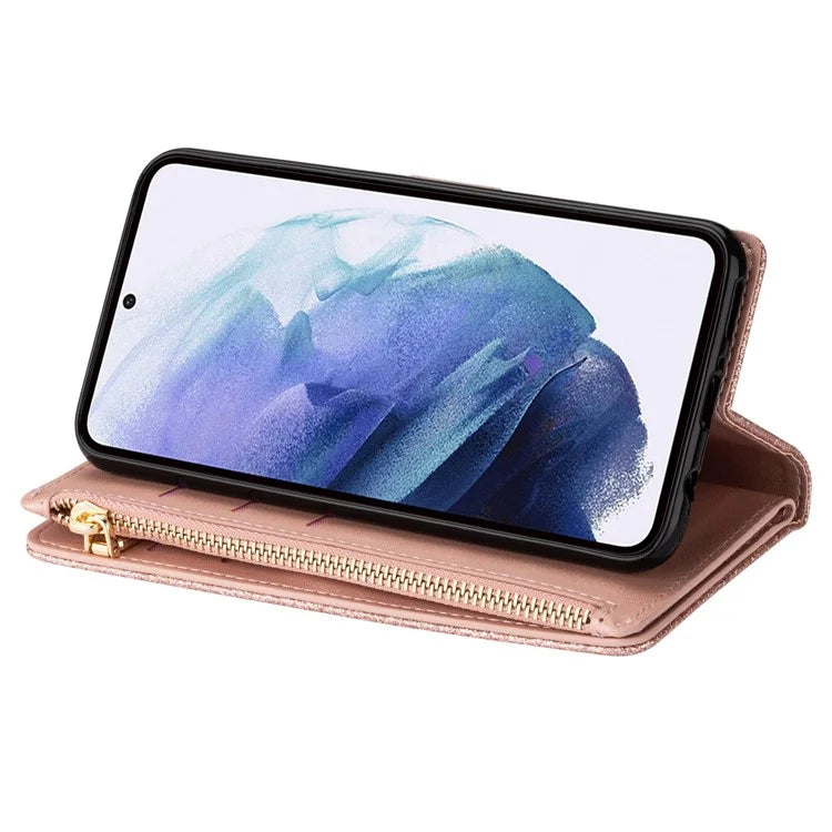 For Samsung Galaxy S24 Ultra Leather Case Zipper Wallet Glittery Phone Cover