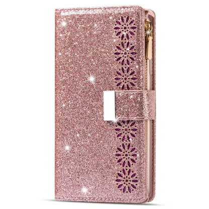 For Samsung Galaxy S24 Ultra Leather Case Zipper Wallet Glittery Phone Cover