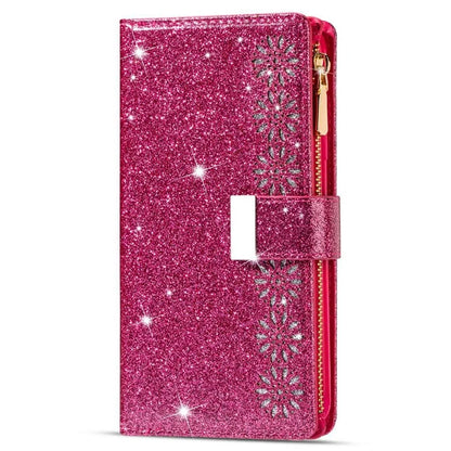 For Samsung Galaxy S24 Ultra Leather Case Zipper Wallet Glittery Phone Cover