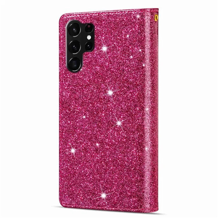 For Samsung Galaxy S24 Ultra Leather Case Zipper Wallet Glittery Phone Cover