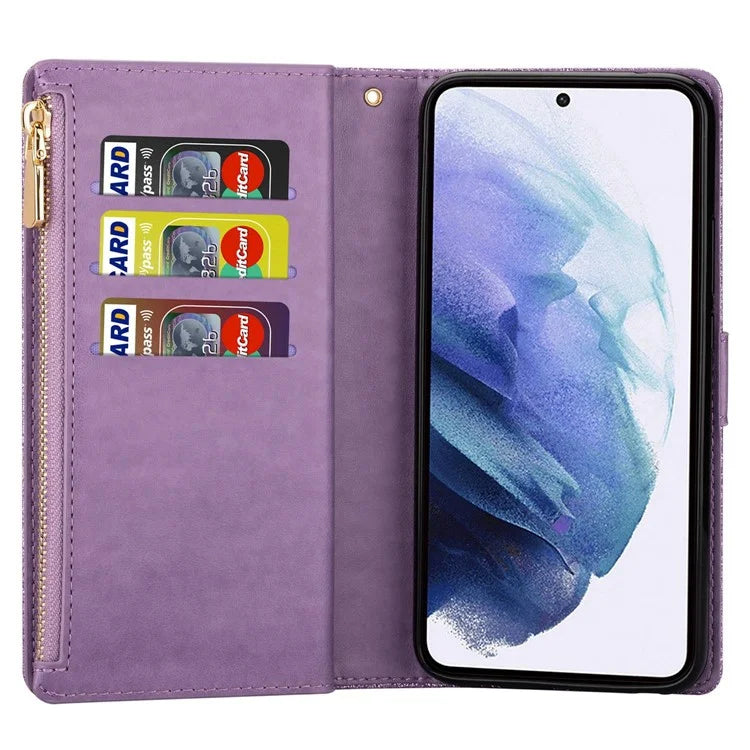 For Samsung Galaxy S24 Ultra Leather Case Zipper Wallet Glittery Phone Cover
