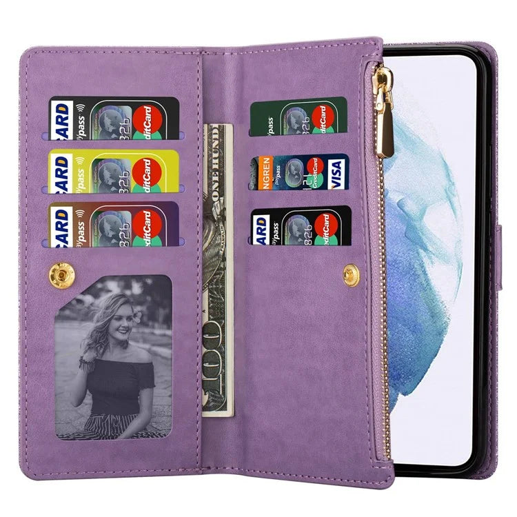 For Samsung Galaxy S24 Ultra Leather Case Zipper Wallet Glittery Phone Cover
