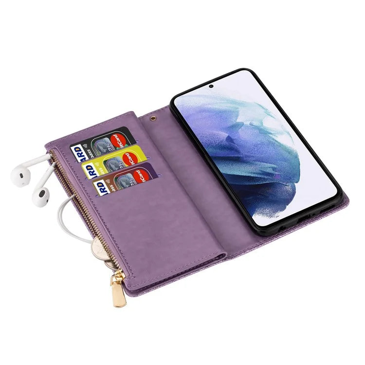 For Samsung Galaxy S24 Ultra Leather Case Zipper Wallet Glittery Phone Cover