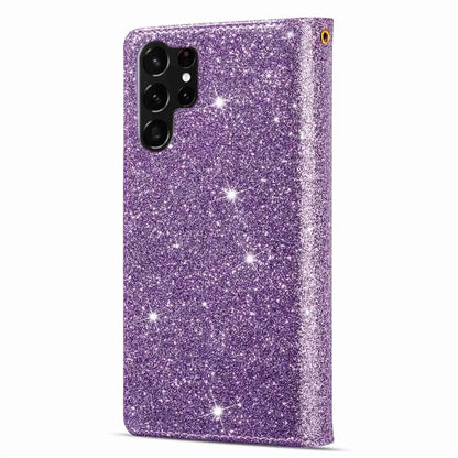 For Samsung Galaxy S24 Ultra Leather Case Zipper Wallet Glittery Phone Cover
