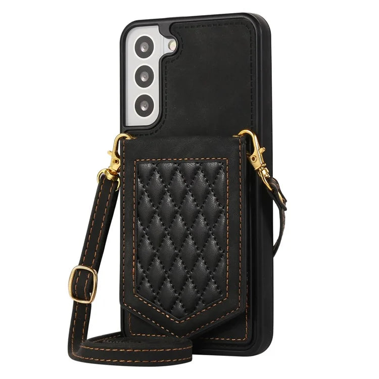 For Samsung Galaxy S24+ Phone Case RFID Blocking Hidden Mirror Cover with Shoulder Strap