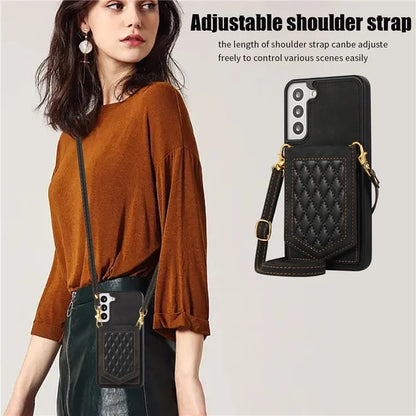 For Samsung Galaxy S24+ Phone Case RFID Blocking Hidden Mirror Cover with Shoulder Strap