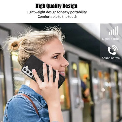 For Samsung Galaxy S24+ Phone Case RFID Blocking Hidden Mirror Cover with Shoulder Strap