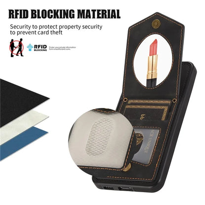 For Samsung Galaxy S24+ Phone Case RFID Blocking Hidden Mirror Cover with Shoulder Strap