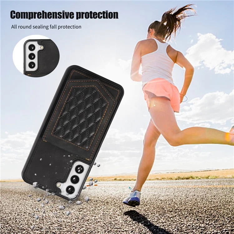 For Samsung Galaxy S24+ Phone Case RFID Blocking Hidden Mirror Cover with Shoulder Strap