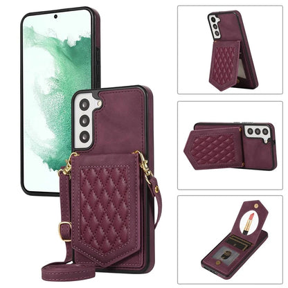 For Samsung Galaxy S24+ Phone Case RFID Blocking Hidden Mirror Cover with Shoulder Strap