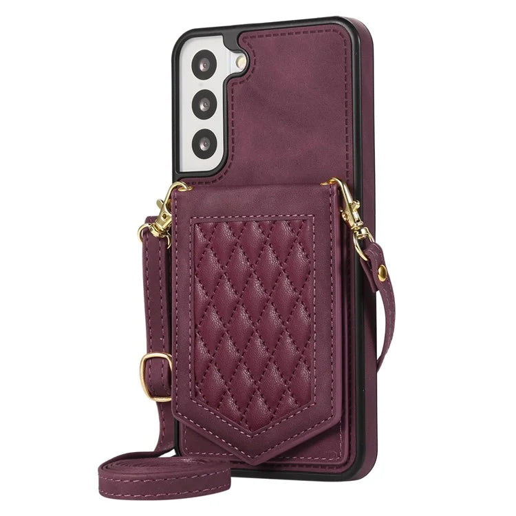 For Samsung Galaxy S24+ Phone Case RFID Blocking Hidden Mirror Cover with Shoulder Strap