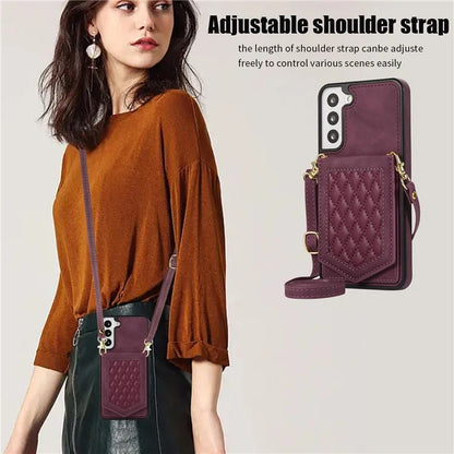 For Samsung Galaxy S24+ Phone Case RFID Blocking Hidden Mirror Cover with Shoulder Strap