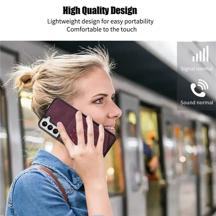 For Samsung Galaxy S24+ Phone Case RFID Blocking Hidden Mirror Cover with Shoulder Strap