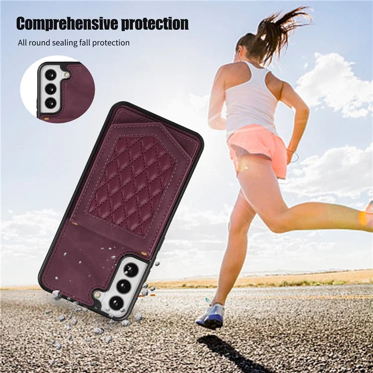 For Samsung Galaxy S24+ Phone Case RFID Blocking Hidden Mirror Cover with Shoulder Strap