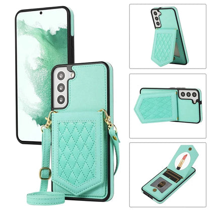 For Samsung Galaxy S24+ Phone Case RFID Blocking Hidden Mirror Cover with Shoulder Strap