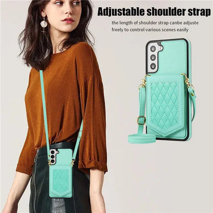 For Samsung Galaxy S24+ Phone Case RFID Blocking Hidden Mirror Cover with Shoulder Strap