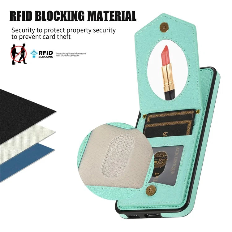 For Samsung Galaxy S24+ Phone Case RFID Blocking Hidden Mirror Cover with Shoulder Strap