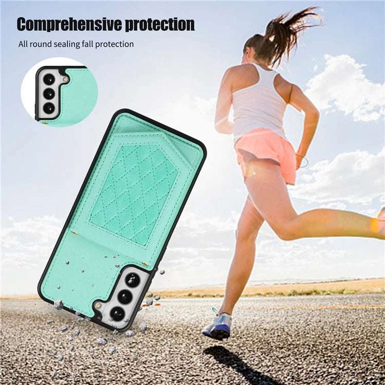 For Samsung Galaxy S24+ Phone Case RFID Blocking Hidden Mirror Cover with Shoulder Strap