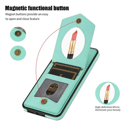 For Samsung Galaxy S24+ Phone Case RFID Blocking Hidden Mirror Cover with Shoulder Strap