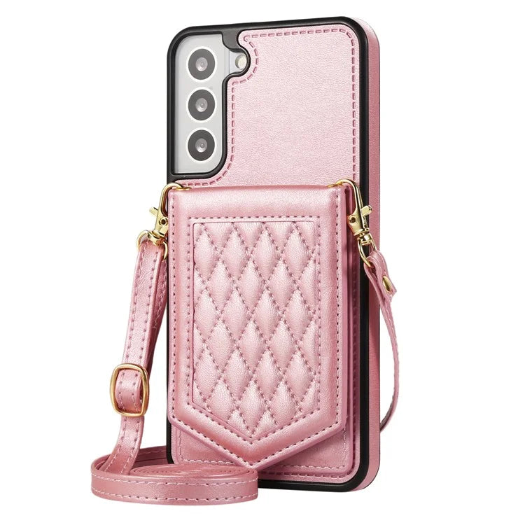 For Samsung Galaxy S24+ Phone Case RFID Blocking Hidden Mirror Cover with Shoulder Strap