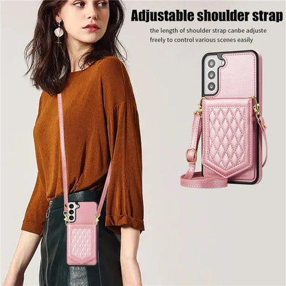 For Samsung Galaxy S24+ Phone Case RFID Blocking Hidden Mirror Cover with Shoulder Strap