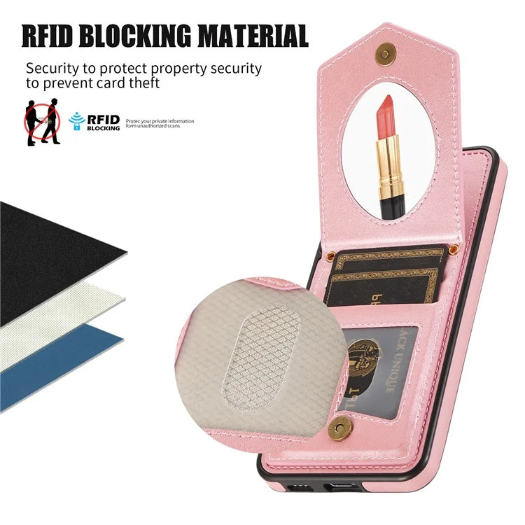 For Samsung Galaxy S24+ Phone Case RFID Blocking Hidden Mirror Cover with Shoulder Strap
