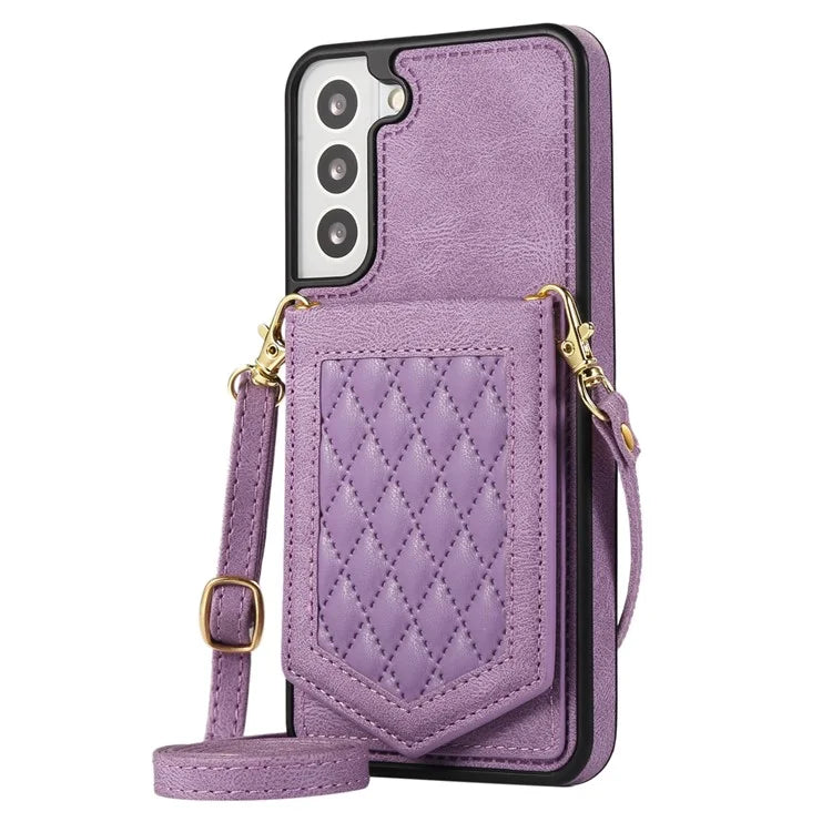For Samsung Galaxy S24+ Phone Case RFID Blocking Hidden Mirror Cover with Shoulder Strap