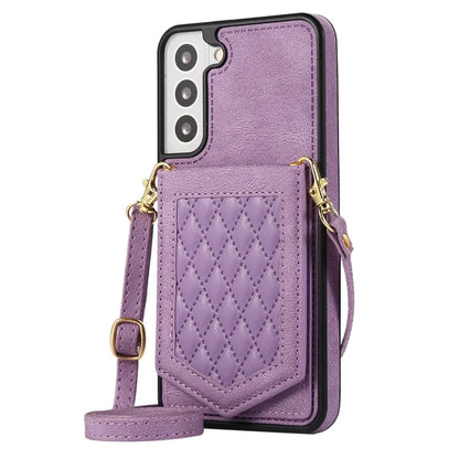 For Samsung Galaxy S24+ Phone Case RFID Blocking Hidden Mirror Cover with Shoulder Strap