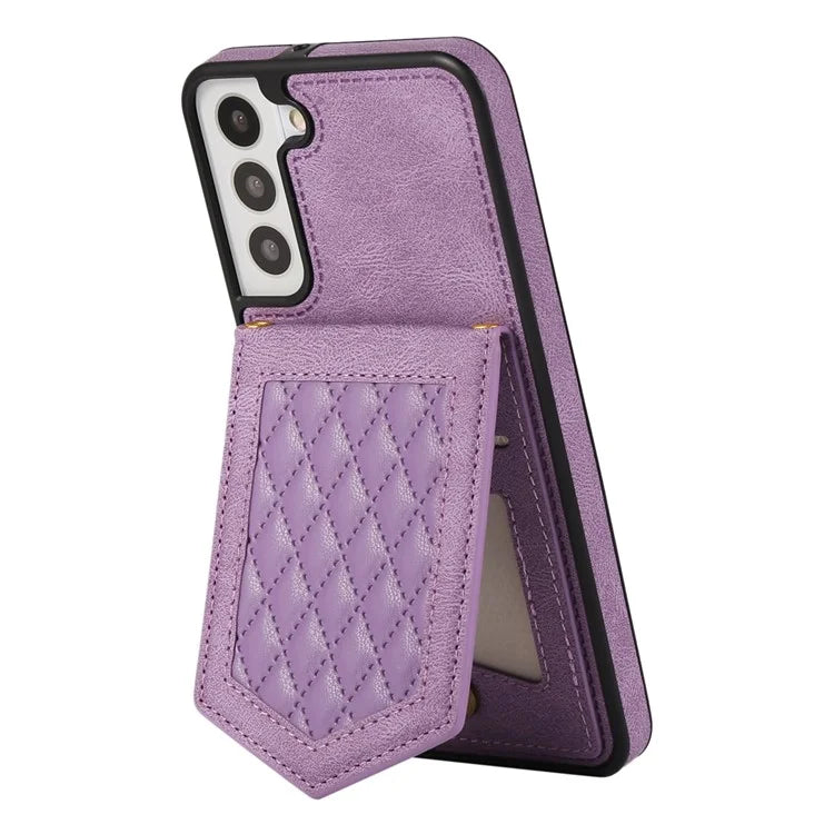 For Samsung Galaxy S24+ Phone Case RFID Blocking Hidden Mirror Cover with Shoulder Strap