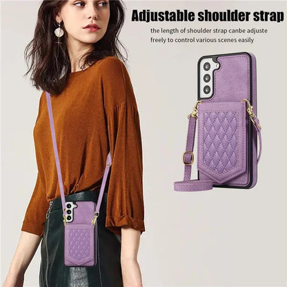 For Samsung Galaxy S24+ Phone Case RFID Blocking Hidden Mirror Cover with Shoulder Strap