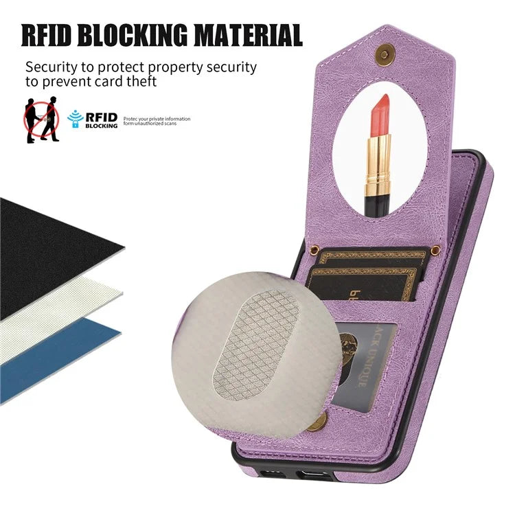 For Samsung Galaxy S24+ Phone Case RFID Blocking Hidden Mirror Cover with Shoulder Strap