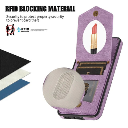 For Samsung Galaxy S24+ Phone Case RFID Blocking Hidden Mirror Cover with Shoulder Strap