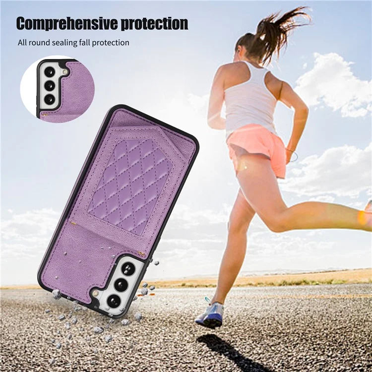 For Samsung Galaxy S24+ Phone Case RFID Blocking Hidden Mirror Cover with Shoulder Strap