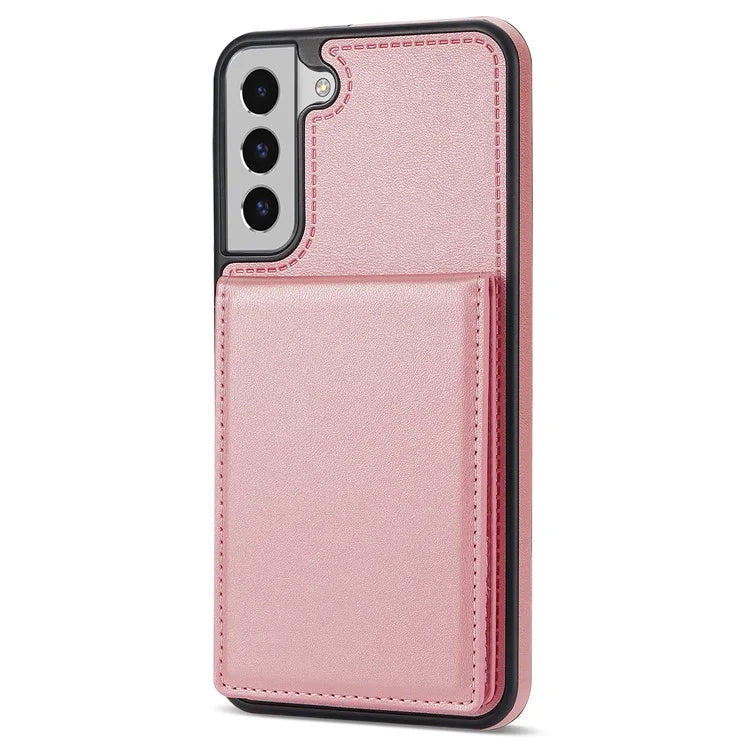 For Samsung Galaxy S24+ Solid Color Phone Case PU Leather Card Holder Cover