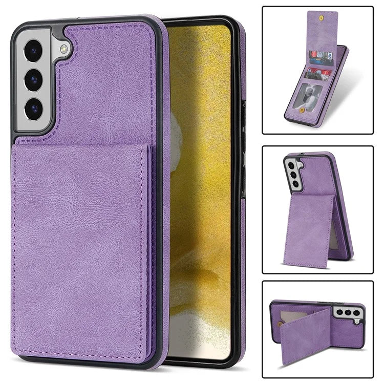 For Samsung Galaxy S24+ Solid Color Phone Case PU Leather Card Holder Cover