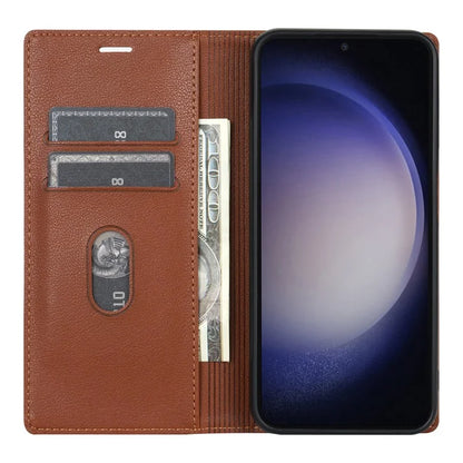BKS-001 For Samsung Galaxy S24 Magnetic Case Anti-fall Leather Stand Card Slot Phone Cover