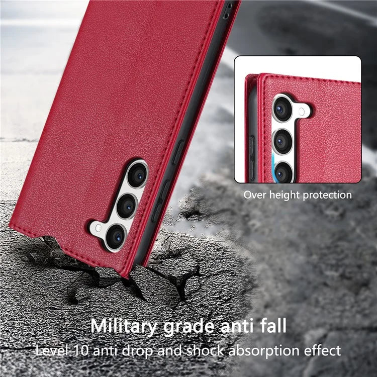 BKS-001 For Samsung Galaxy S24 Magnetic Case Anti-fall Leather Stand Card Slot Phone Cover