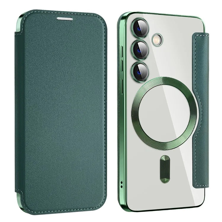 For Samsung Galaxy S24 Clear Case Compatible with MagSafe RFID Blocking Electroplating Phone Cover