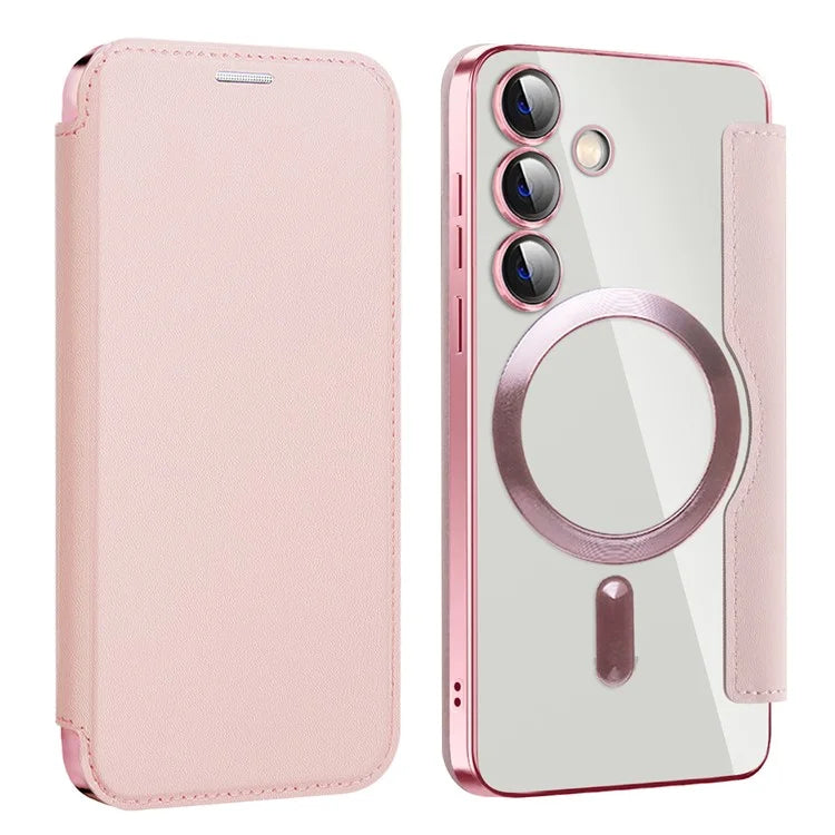 For Samsung Galaxy S24 Clear Case Compatible with MagSafe RFID Blocking Electroplating Phone Cover