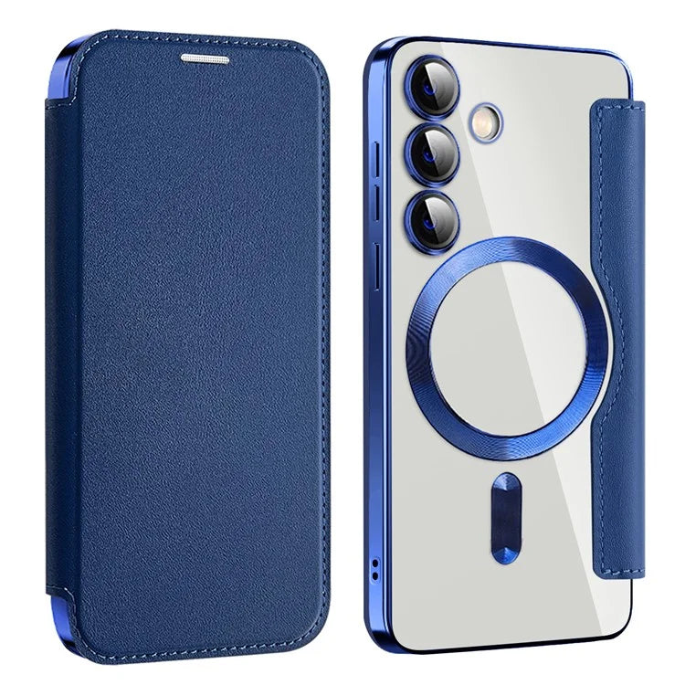 For Samsung Galaxy S24 Clear Case Compatible with MagSafe RFID Blocking Electroplating Phone Cover