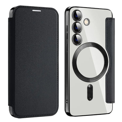 For Samsung Galaxy S24 Clear Case Compatible with MagSafe RFID Blocking Electroplating Phone Cover