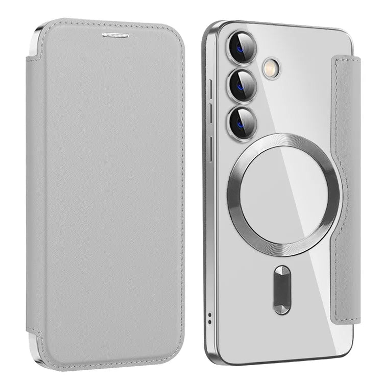 For Samsung Galaxy S24 Clear Case Compatible with MagSafe RFID Blocking Electroplating Phone Cover