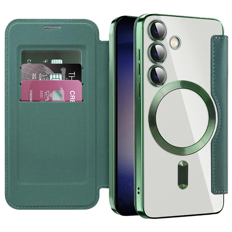 For Samsung Galaxy S24 Clear Case Compatible with MagSafe RFID Blocking Electroplating Phone Cover