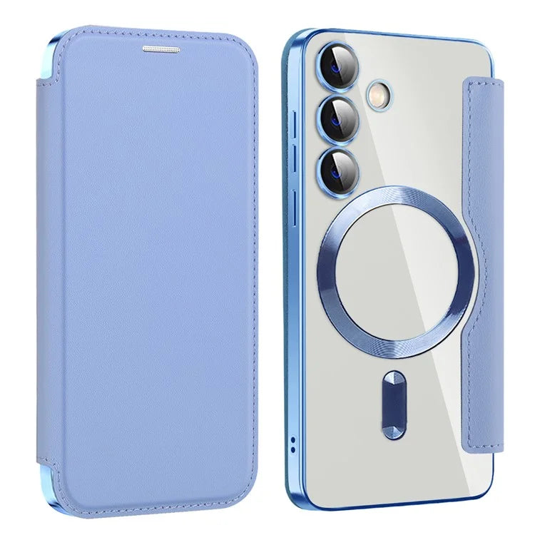 For Samsung Galaxy S24 Clear Case Compatible with MagSafe RFID Blocking Electroplating Phone Cover