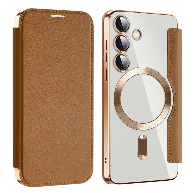 For Samsung Galaxy S24 Clear Case Compatible with MagSafe RFID Blocking Electroplating Phone Cover